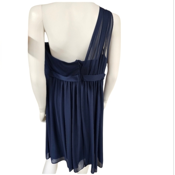 David's Bridal Midnight Blue One Shoulder Fit And Flare Tulle Mini Dress Size 16 - Picture 8 of 11